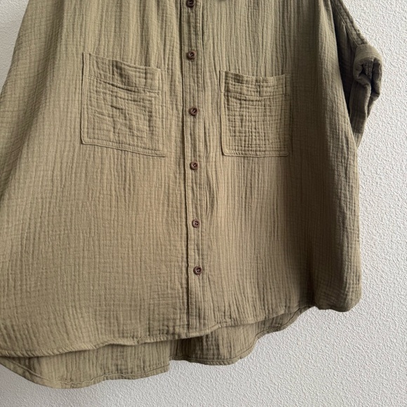 Madewell Lightspun Beachside Dolman Shirt Distant Surplus Green Boxy Crop Top - Picture 7 of 11
